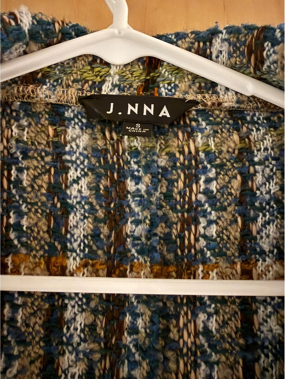 J.NNA Plaid Boucle Shacket Womens Small Blue Oversized Button Front Jacket Coat - Picture 2 of 9